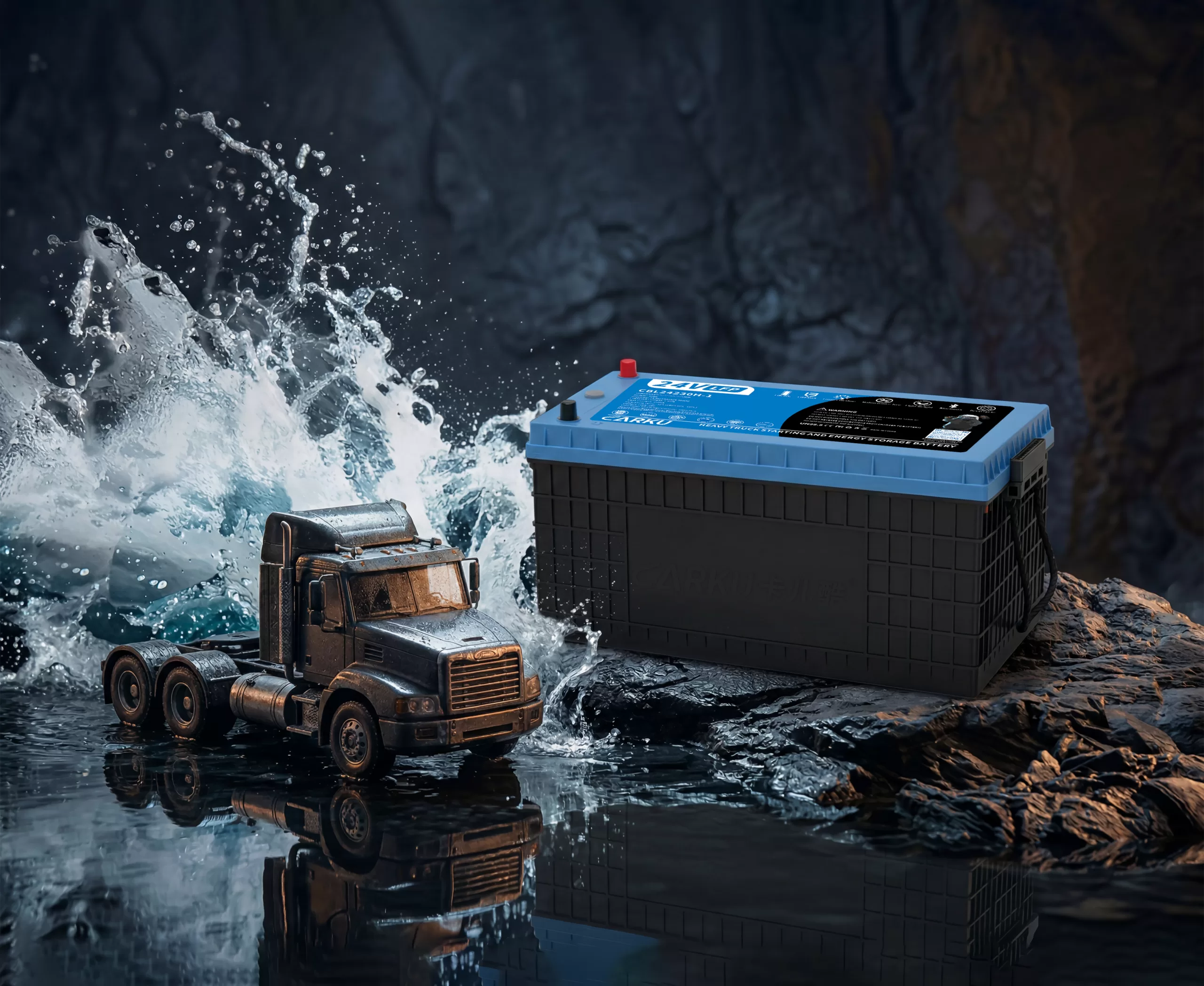 Truck running devices and starting smoothly with one start stop battery