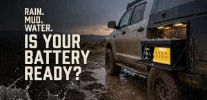 IP67 rated car starting battery in rain